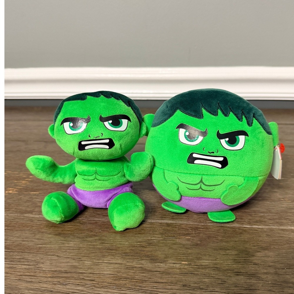 Ty Marvel Hulk Plush Lot Beanie Babies & Puffies Avengers Superhero Green Toy